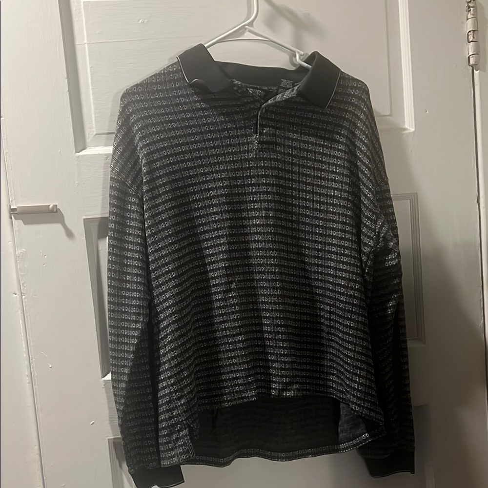 Black and Gray Striped Mock Neck Sweater